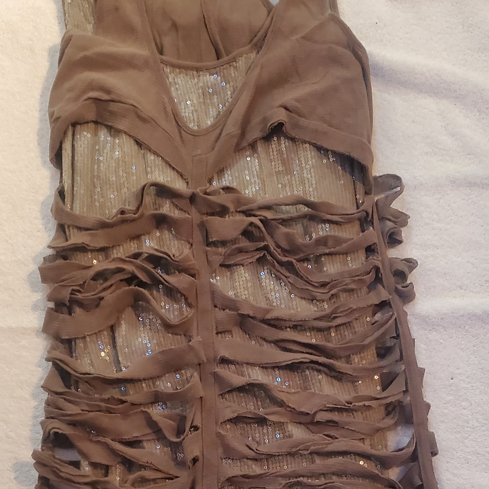 Brown Sequin Layer Tank Top